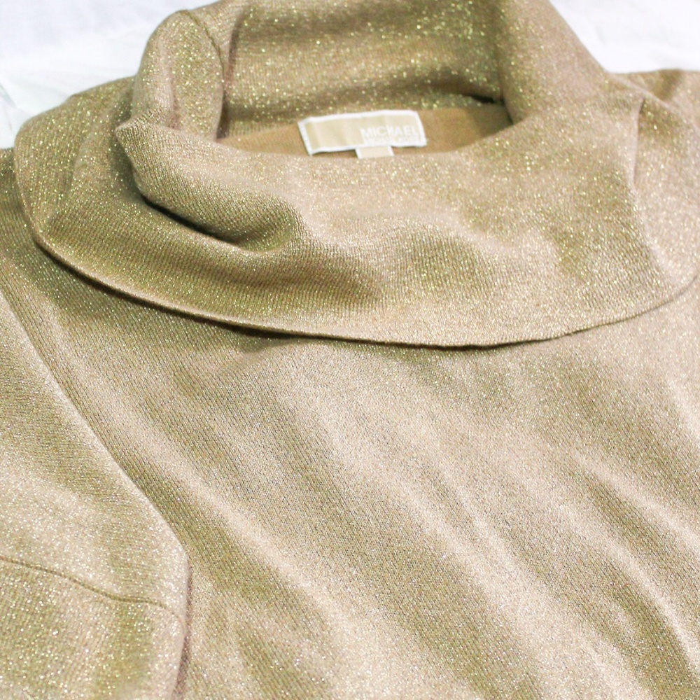 Michael Kors Gold Cowl Neck Short Sleeve Sweater M - Picture 4 of 6